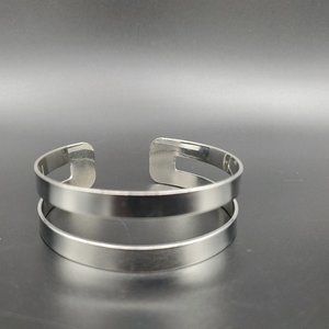 LBVYR Yves Rocher Double Band Cuff Bracelet Silver Toned